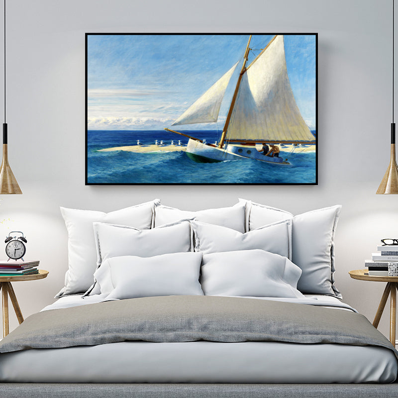 Brehn | Tropics Segeln Wandkunst Blau und Weiß Jungs Schlafzimmer Malerei, Texturierte Oberfläche