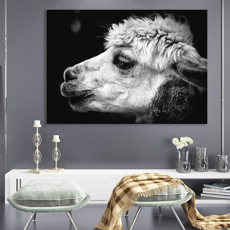 Brehn | Schafkopf Leinwand Wandkunst für Schlafzimmer Tierdruck Wanddekoration in Grau, Textur