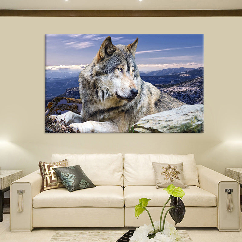 Brehn | Zeitgenössischer Wolf Leinwanddruck Blau Wohnzimmer Wandkunst Dekoration, Texturierte Oberfläche