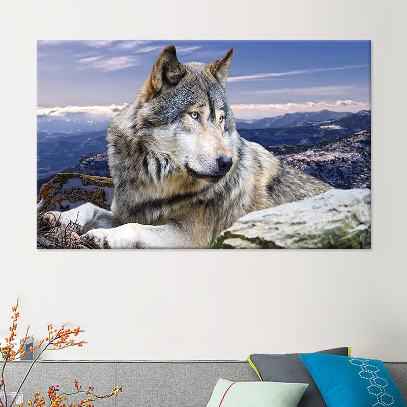 Brehn | Zeitgenössischer Wolf Leinwanddruck Blau Wohnzimmer Wandkunst Dekoration, Texturierte Oberfläche