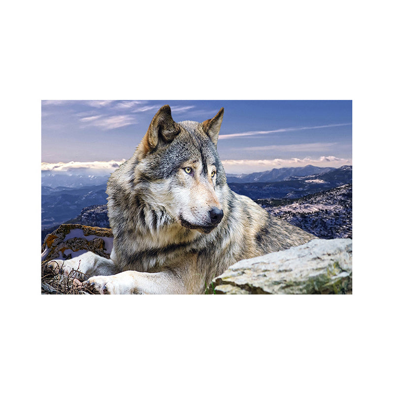 Brehn | Zeitgenössischer Wolf Leinwanddruck Blau Wohnzimmer Wandkunst Dekoration, Texturierte Oberfläche