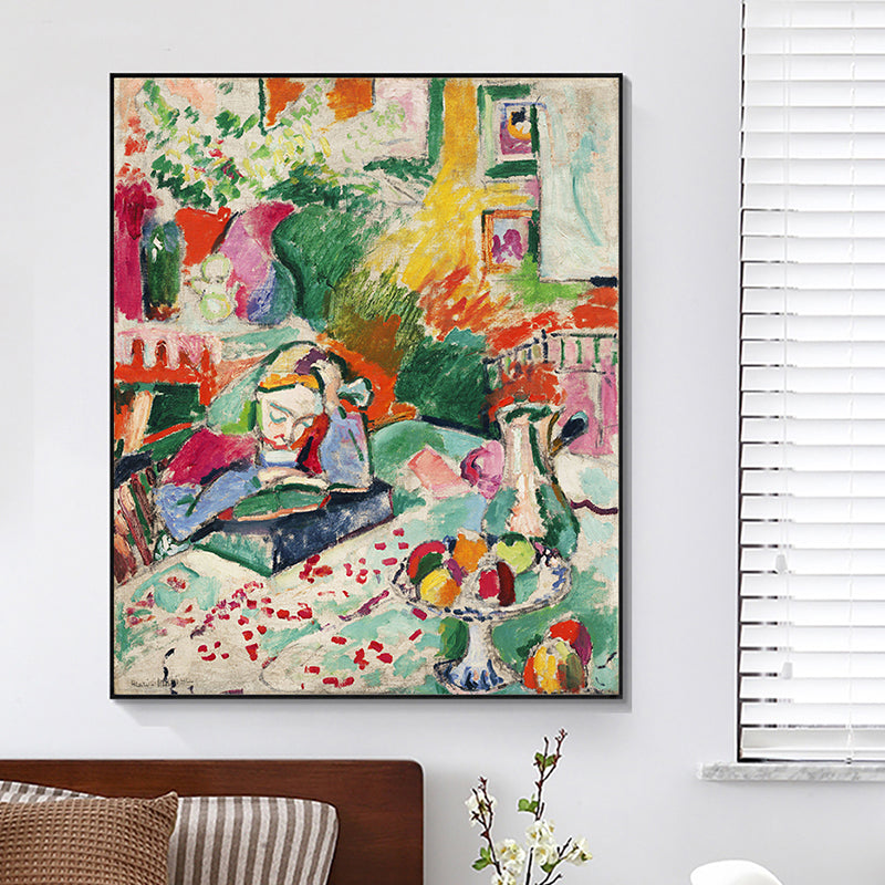 Brehn | Henri Matisse Mädchen Lesen Malerei Französische Land Texturierten Leinwand Wandkunst in Grün