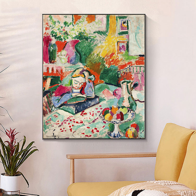 Brehn | Henri Matisse Mädchen Lesen Malerei Französische Land Texturierten Leinwand Wandkunst in Grün