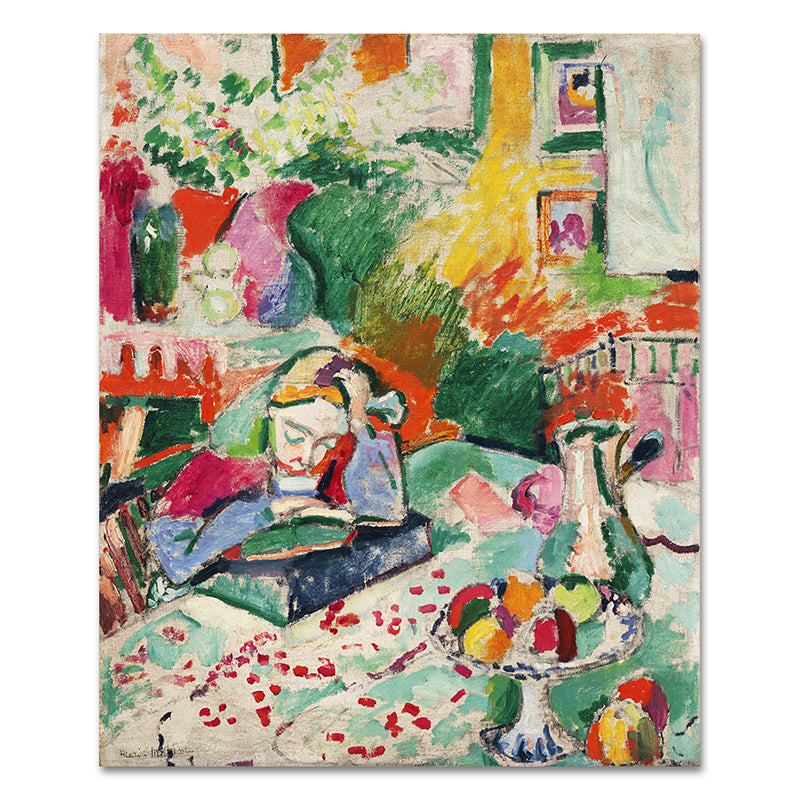 Brehn | Henri Matisse Mädchen Lesen Malerei Französische Land Texturierten Leinwand Wandkunst in Grün