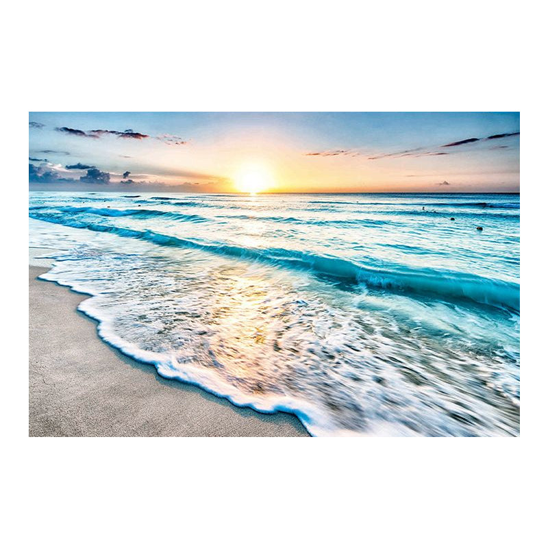 Brehn | Sunset Beach Wave Scene Kunstdruck auf blauer Leinwand Wanddekoration, strukturierte Oberfläche