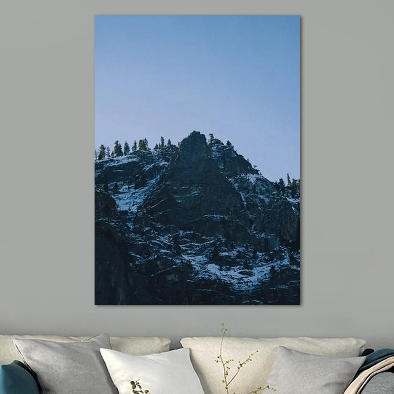 Brehn | Düsteres Berglandschaft Canvas Wandkunst für das Wohnzimmer, Dunkelblau, Texturierte Oberfläche
