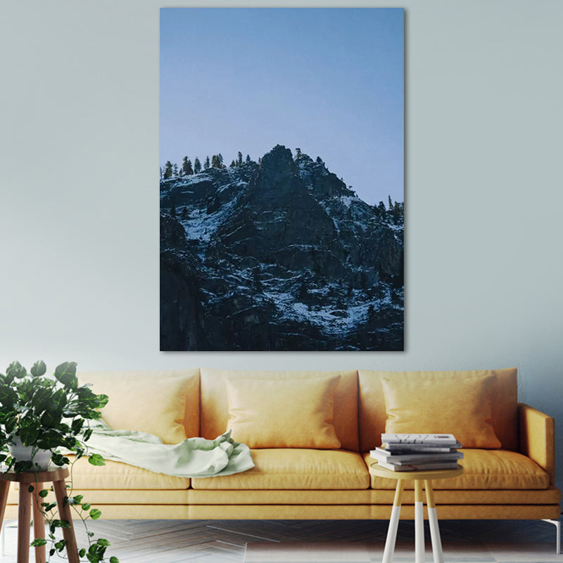 Brehn | Düsteres Berglandschaft Canvas Wandkunst für das Wohnzimmer, Dunkelblau, Texturierte Oberfläche