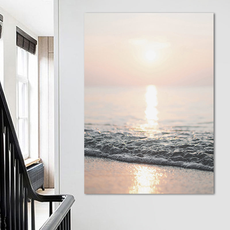 Brehn | Fotografie moderne Wandkunst Dekor mit Sonnenstrahlen über der Meereslandschaft, hellgelb