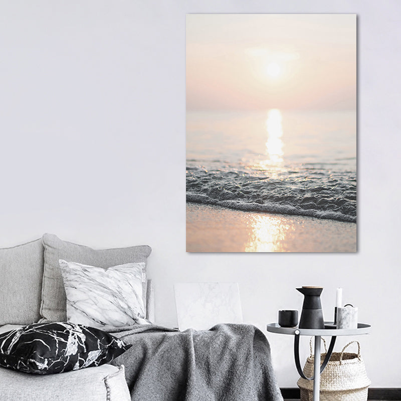 Brehn | Fotografie moderne Wandkunst Dekor mit Sonnenstrahlen über der Meereslandschaft, hellgelb