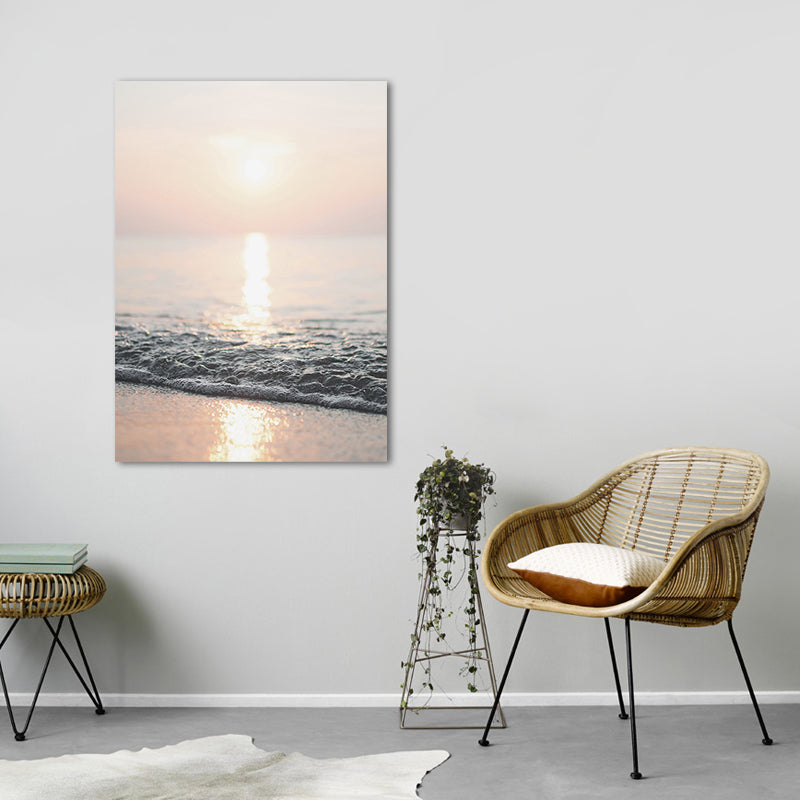 Brehn | Fotografie moderne Wandkunst Dekor mit Sonnenstrahlen über der Meereslandschaft, hellgelb