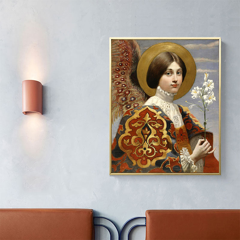 Brehn | Leinwand Texturiertes Gemälde Retro Stil Dienstmädchen und Blumen Wandkunst Dekor, Mehrere Größen
