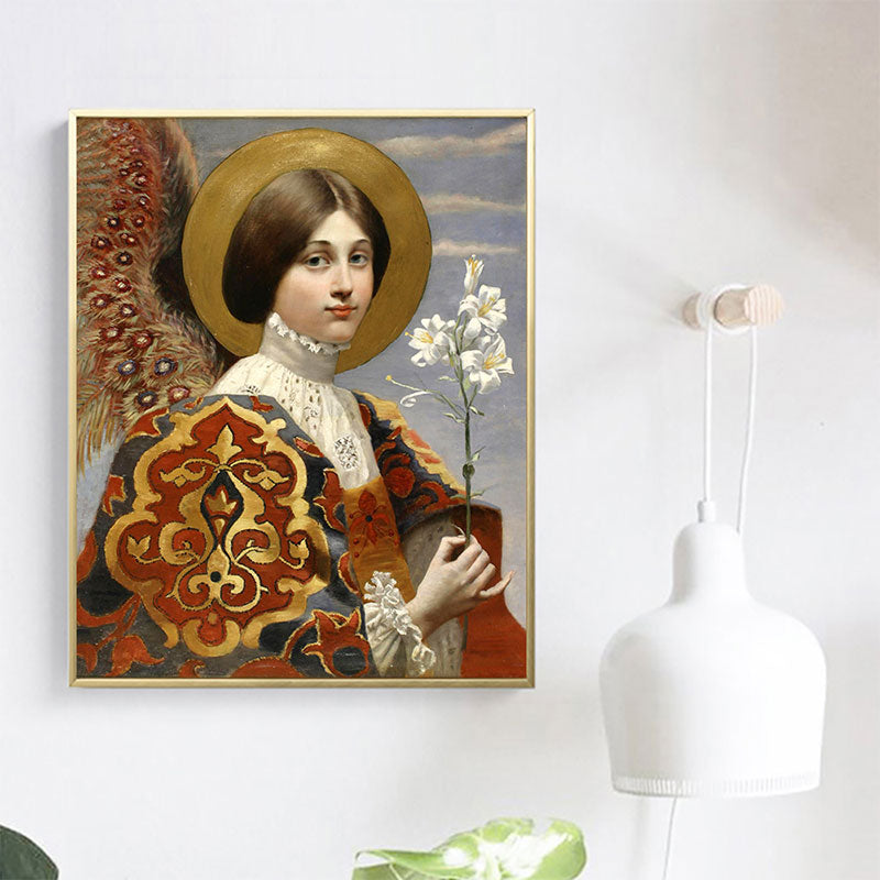 Brehn | Leinwand Texturiertes Gemälde Retro Stil Dienstmädchen und Blumen Wandkunst Dekor, Mehrere Größen