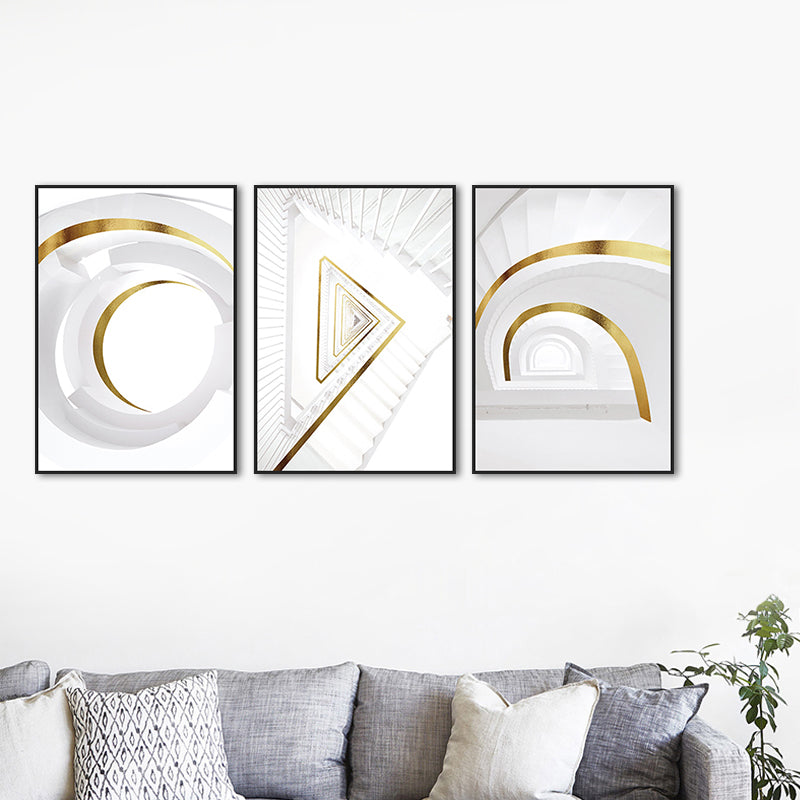 Brehn | Großes Gebäude Innen dekorative Leinwand minimalistisch für Wohnraum Wandkunstdruck in Weiß
