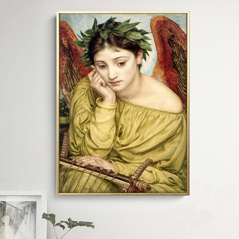 Brehn | Weltkulturstil Teenager Malerei nachdenkliche Jungfrau in Gelb Wandkunst Dekor