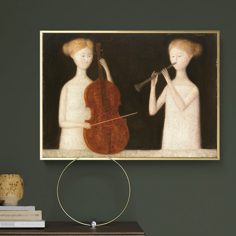 Brehn | Leinwand Braune Malerei Modern Stil Maid und Musikinstrumente Wandkunst Dekor