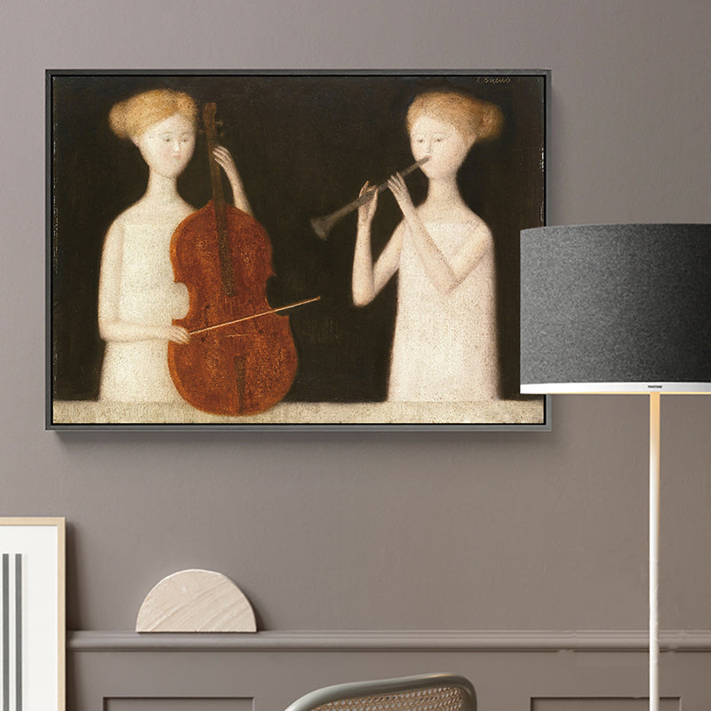 Brehn | Leinwand Braune Malerei Modern Stil Maid und Musikinstrumente Wandkunst Dekor