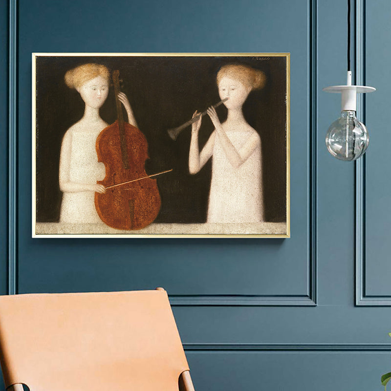 Brehn | Leinwand Braune Malerei Modern Stil Maid und Musikinstrumente Wandkunst Dekor