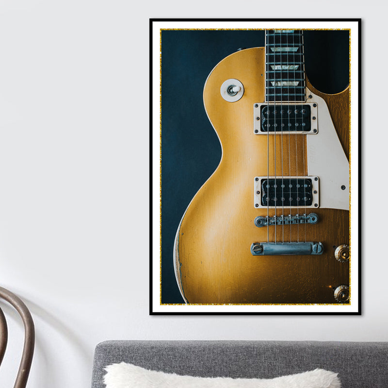 Brehn | Musik Gitarre Kunstdruck Minimalismus Texturiert Eingewickelte Leinwand in Gelb für das Wohnzimmer