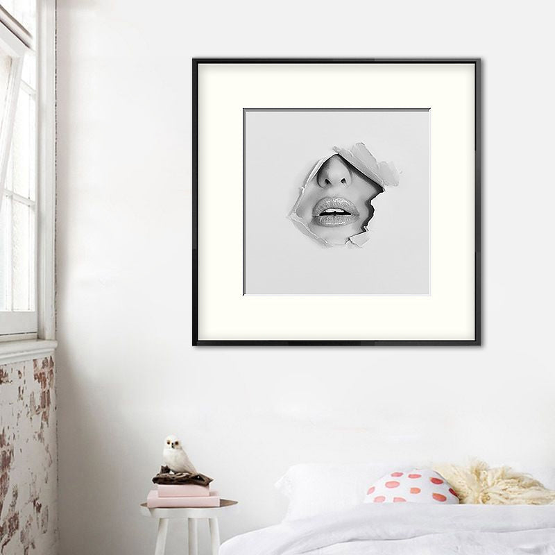 Brehn | Mond- en neus wandkunst decoratieve modernisme voor slaapkamer vierkante canvasprint in grijs