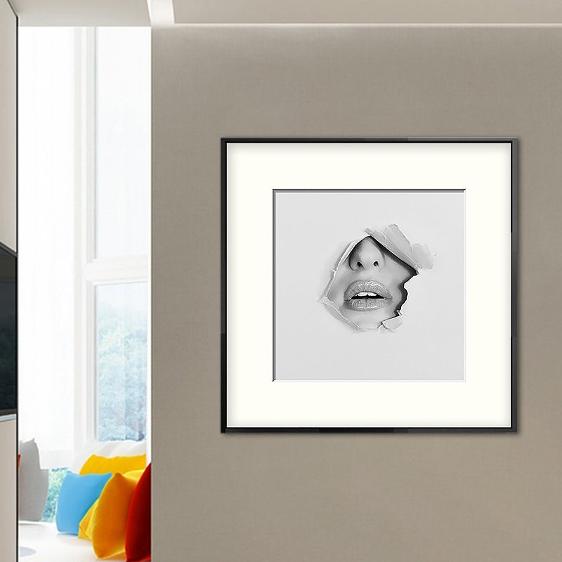 Brehn | Mond- en neus wandkunst decoratieve modernisme voor slaapkamer vierkante canvasprint in grijs