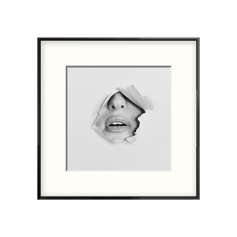 Brehn | Mond- en neus wandkunst decoratieve modernisme voor slaapkamer vierkante canvasprint in grijs