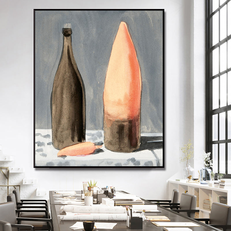 Brehn | Traditioneller Stil Weinflasche Leinwand Braun Esstisch Ölmalerei Wandkunst Druck