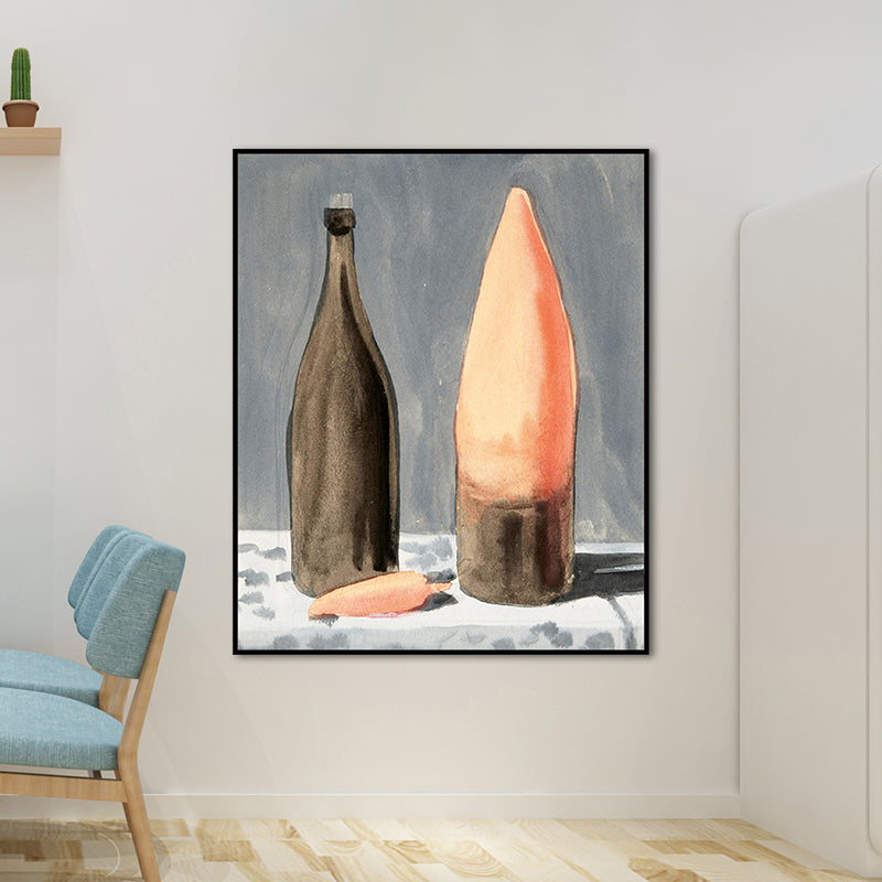Brehn | Traditioneller Stil Weinflasche Leinwand Braun Esstisch Ölmalerei Wandkunst Druck
