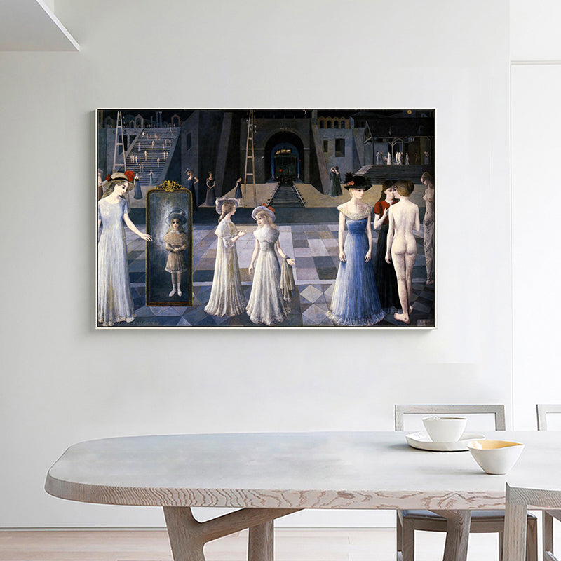 Brehn | Ölmalerei Jungfrau Party Kunst Traditioneller Stil Leinwand Texturiert Wanddekoration in Blau