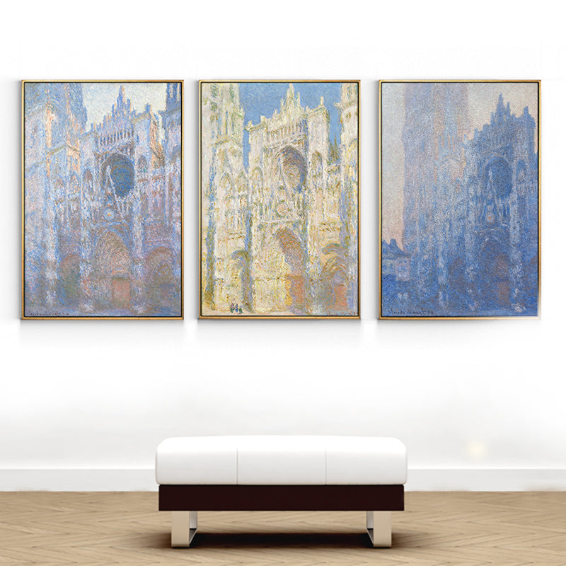 Brehn | Monet Rouen Kathedrale Wandkunst Traditioneller Texturierter Leinwanddruck in Pastellfarbe