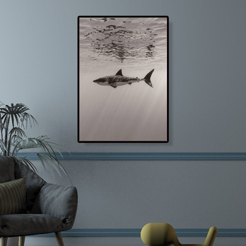 Brehn | Grijze Haai Wanddecoratie Onderwaterwereld Moderne Textuur Canvasprint voor Eetkamer
