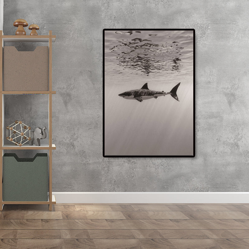 Brehn | Grijze Haai Wanddecoratie Onderwaterwereld Moderne Textuur Canvasprint voor Eetkamer