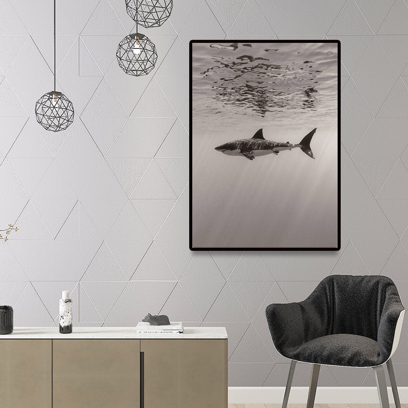 Brehn | Grijze Haai Wanddecoratie Onderwaterwereld Moderne Textuur Canvasprint voor Eetkamer
