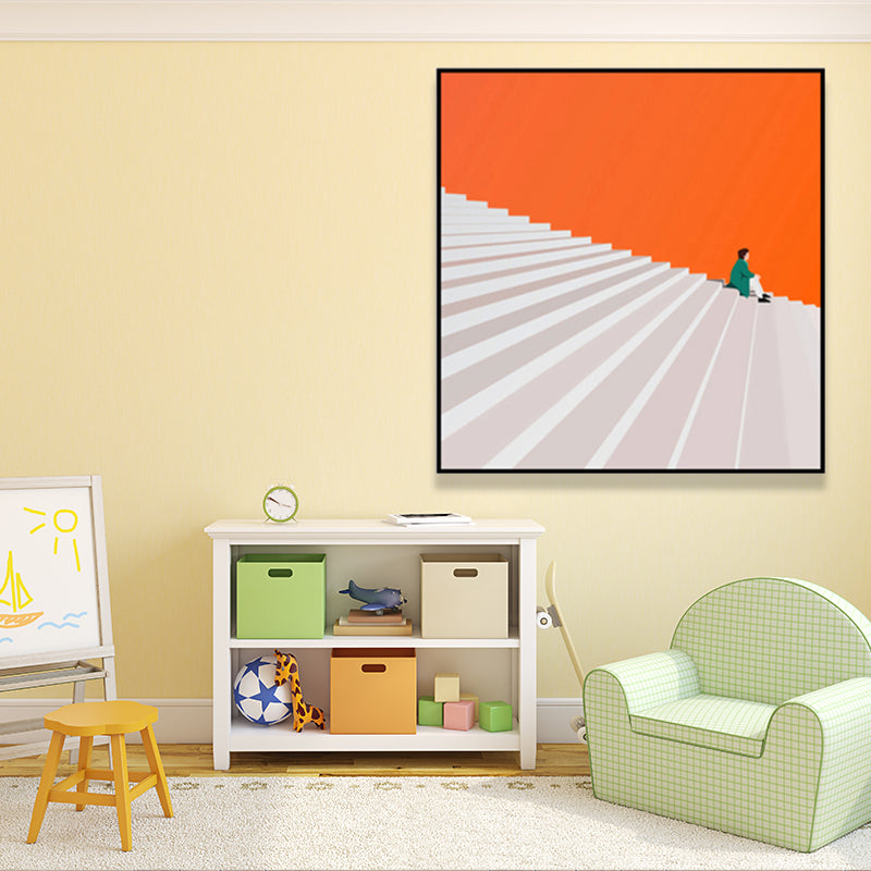 Brehn | Nordic Man mit Treppenmalerei Stilleben Wandkunst Deco in Orange für Schlafzimmer