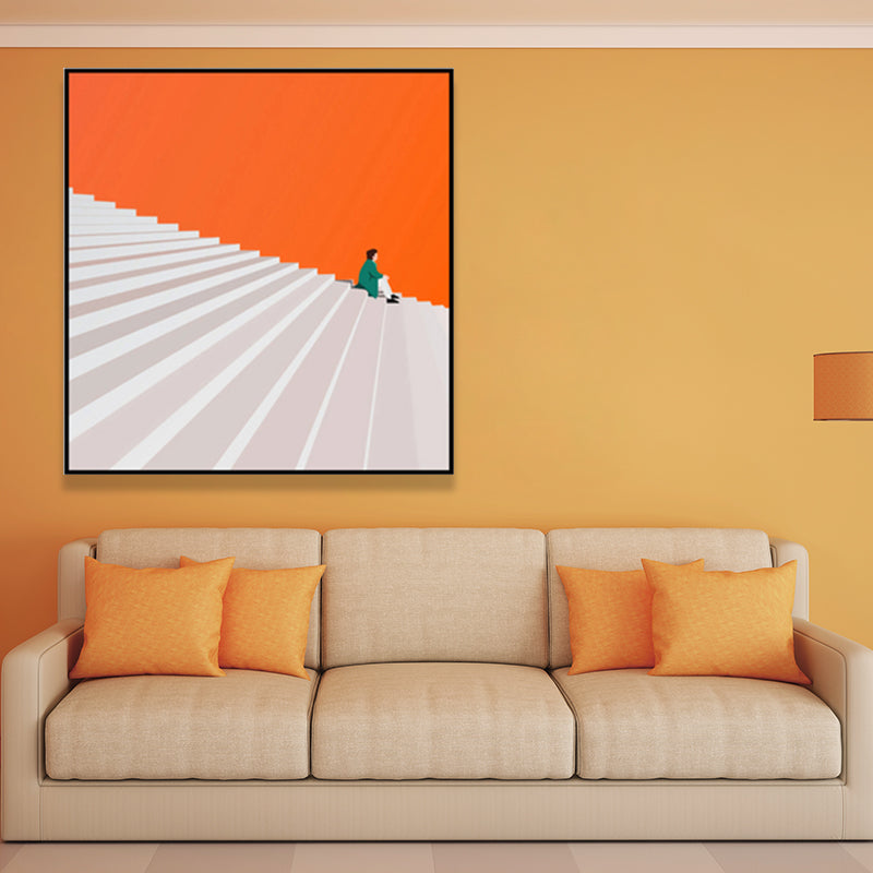 Brehn | Nordic Man mit Treppenmalerei Stilleben Wandkunst Deco in Orange für Schlafzimmer