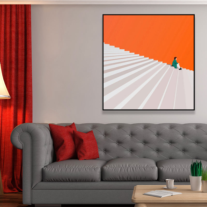 Brehn | Nordic Man mit Treppenmalerei Stilleben Wandkunst Deco in Orange für Schlafzimmer
