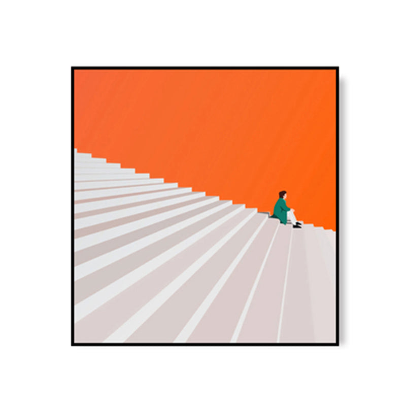 Brehn | Nordic Man mit Treppenmalerei Stilleben Wandkunst Deco in Orange für Schlafzimmer
