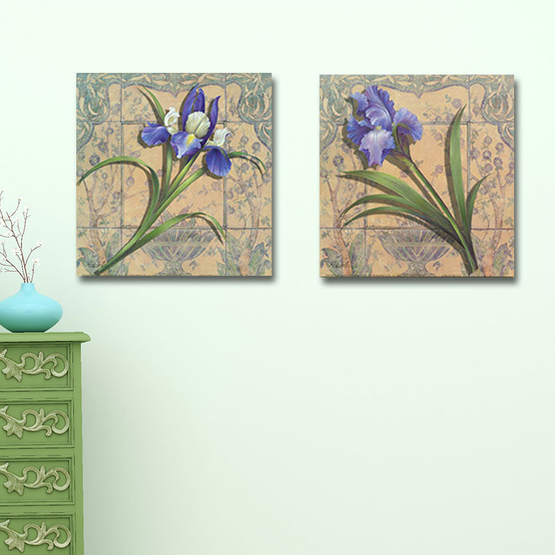 Brehn | Lila Iris Malerei Blume Traditionelle Strukturierte Leinwand Wandkunst für Zuhause, Set von 2