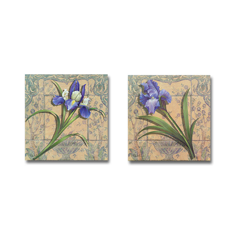 Brehn | Lila Iris Malerei Blume Traditionelle Strukturierte Leinwand Wandkunst für Zuhause, Set von 2