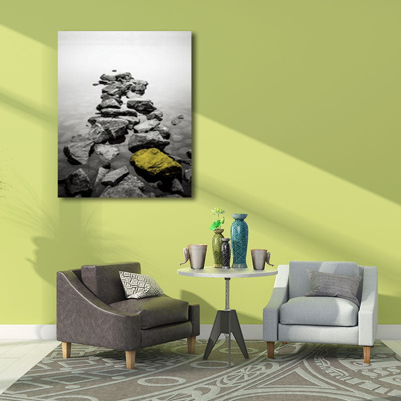 Brehn | Fotoposter Flusssteine Leinwand Wandkunst für das Wohnzimmer, Grau und Gelb, Texturiert