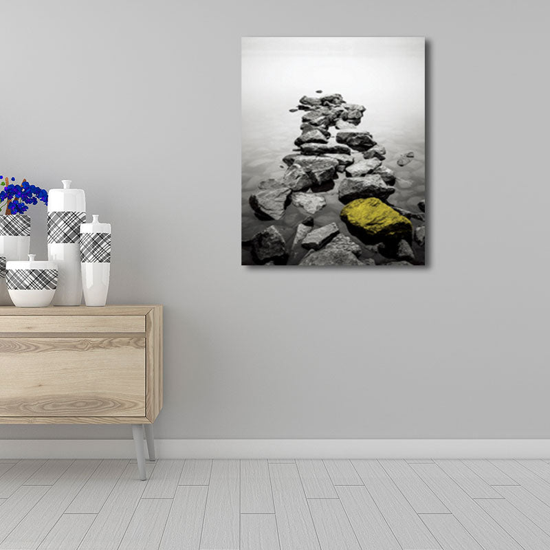 Brehn | Fotoposter Flusssteine Leinwand Wandkunst für das Wohnzimmer, Grau und Gelb, Texturiert