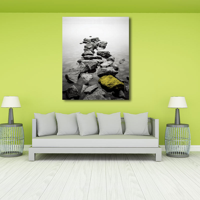 Brehn | Fotoposter Flusssteine Leinwand Wandkunst für das Wohnzimmer, Grau und Gelb, Texturiert