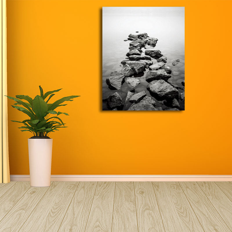 Brehn | Fotoposter Flusssteine Leinwand Wandkunst für das Wohnzimmer, Grau und Gelb, Texturiert