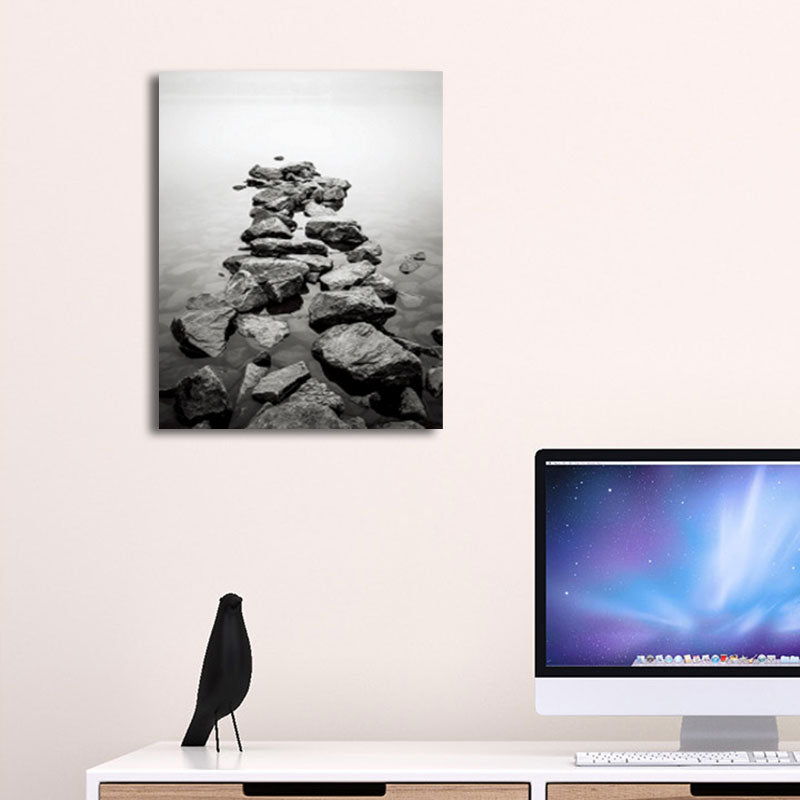Brehn | Fotoposter Flusssteine Leinwand Wandkunst für das Wohnzimmer, Grau und Gelb, Texturiert