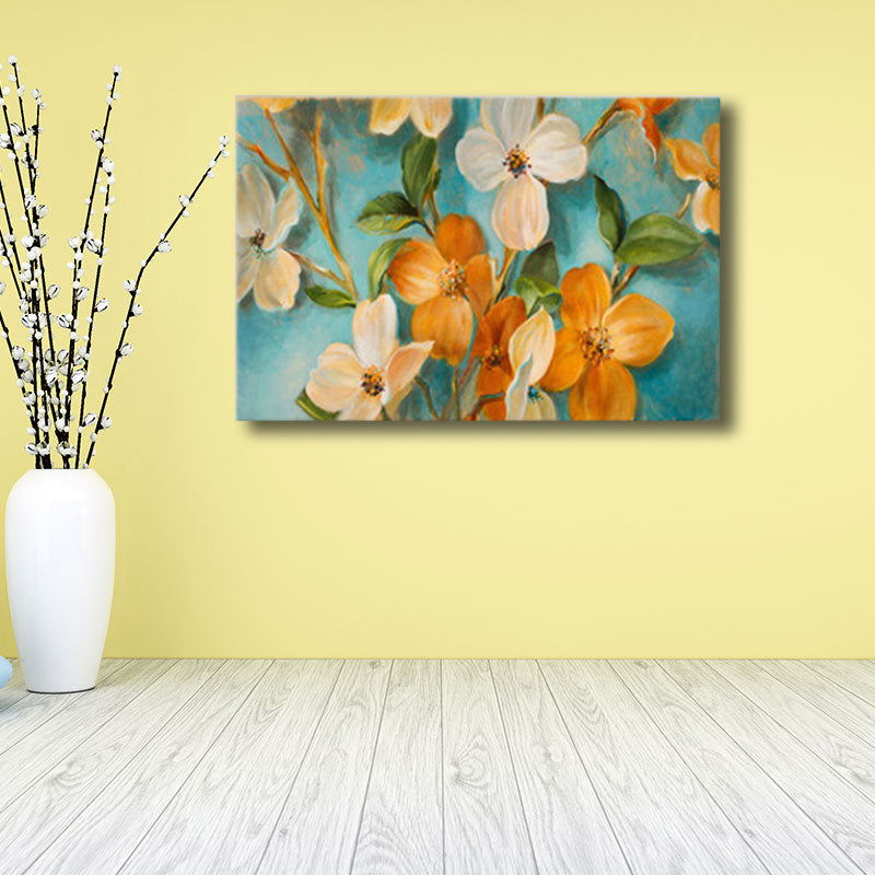 Brehn | Orange-Weiße Blumenblüte Malerei Texturiertes Bauernhaus Wohnzimmer Wandkunst Druck