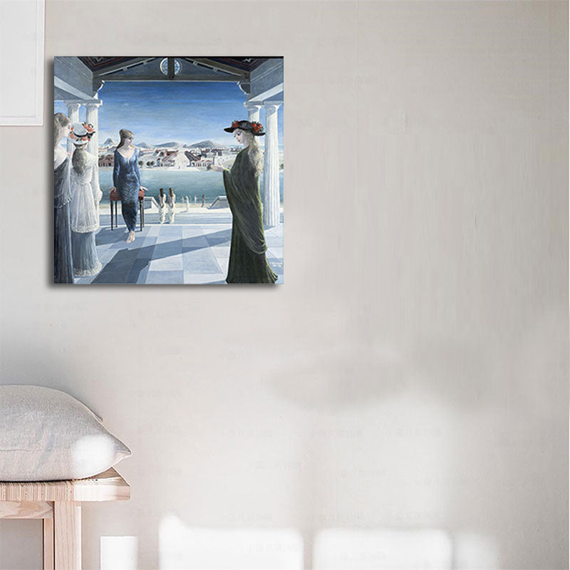 Brehn | Ölgemälde nostalgischer Stil Leinwand Frauenfiguren in Blau, Mehrere Größen verfügbar