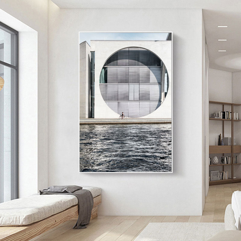 Brehn | Minimalismus Gebäude durch Riverschilderij Leinwand Dekorative Graue Wanddekoration Druck für Salon