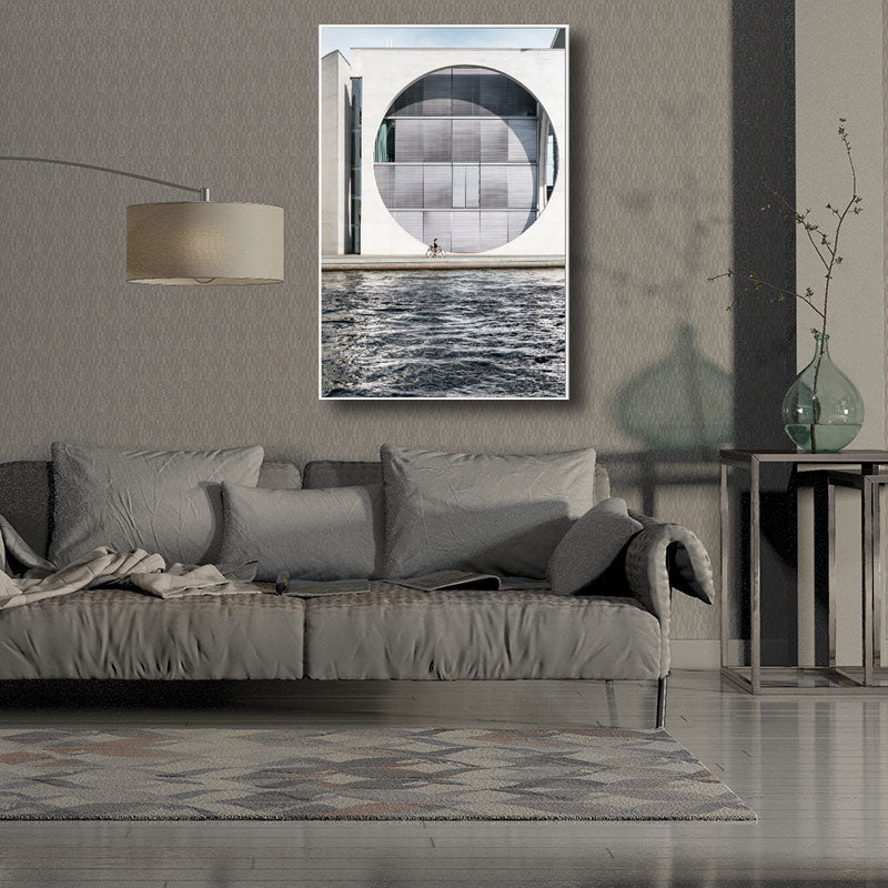 Brehn | Minimalismus Gebäude durch Riverschilderij Leinwand Dekorative Graue Wanddekoration Druck für Salon