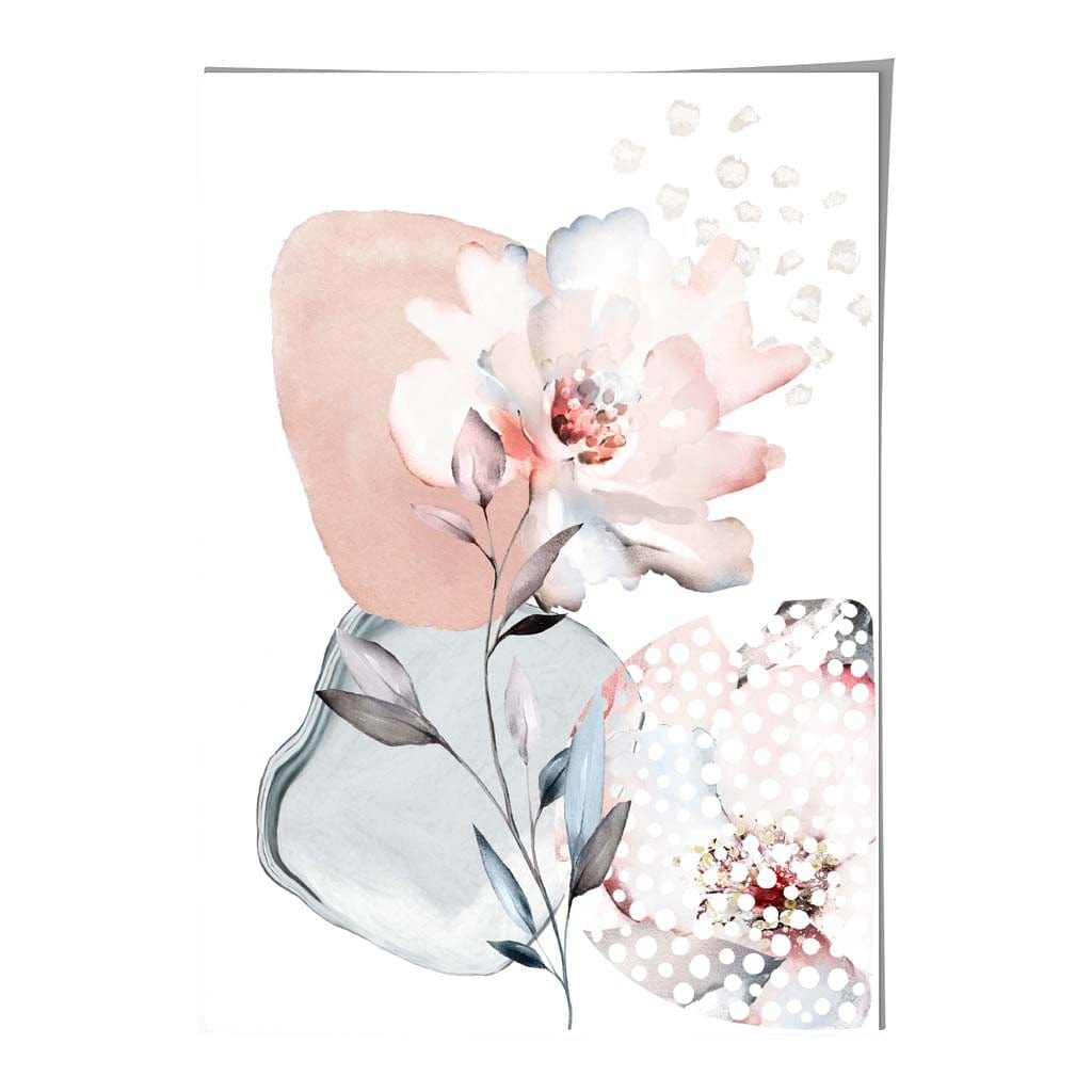 Abstraktes Blumenmuster in Rosa und Grau mit Rosen und geometrischen Formen Nr. 3