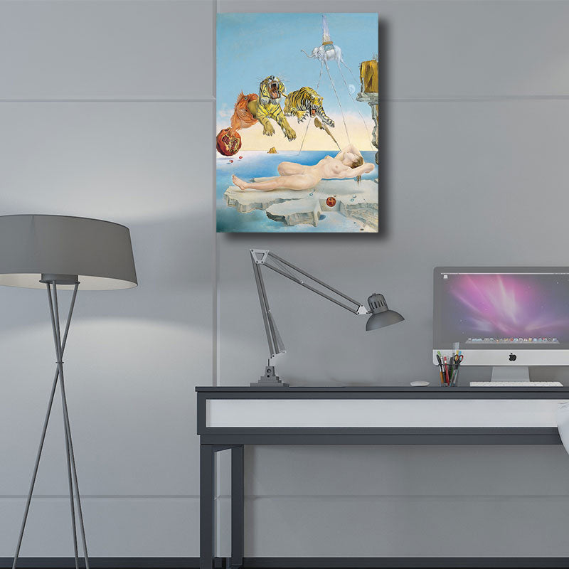 Brehn | Salvador Dali Tiger Gemälde Surrealismus Texturiert Wohnzimmer Wandkunst Dekor in Blau