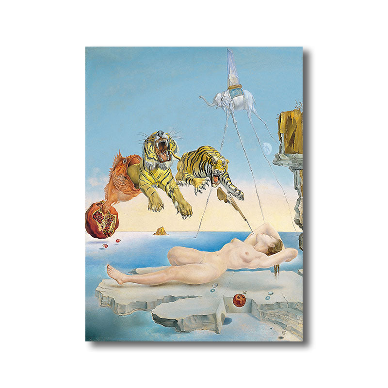 Brehn | Salvador Dali Tiger Gemälde Surrealismus Texturiert Wohnzimmer Wandkunst Dekor in Blau
